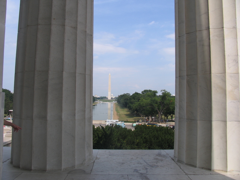 View of the Washington Monument from the Lincoln Memorial.