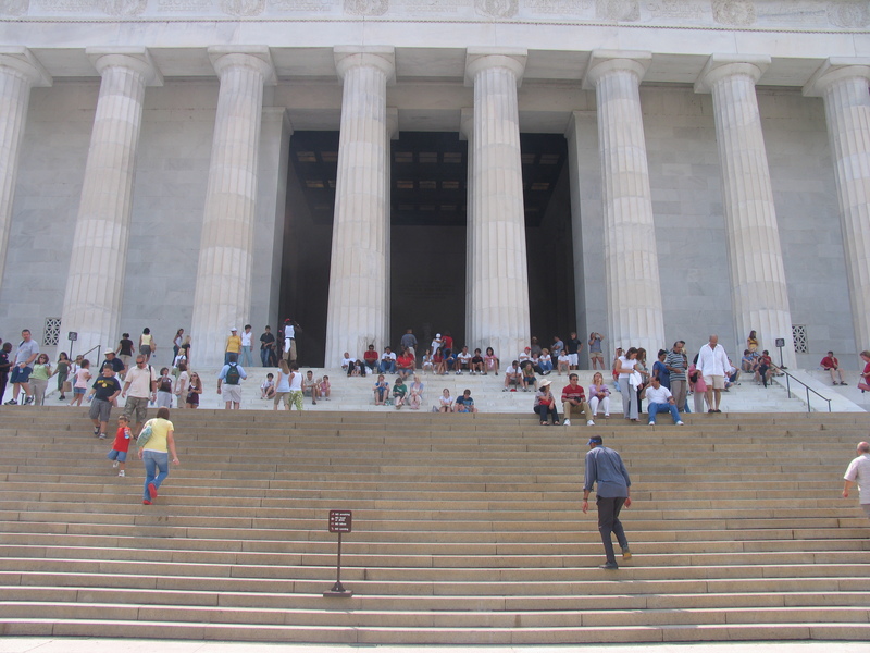 From midway up the steps.