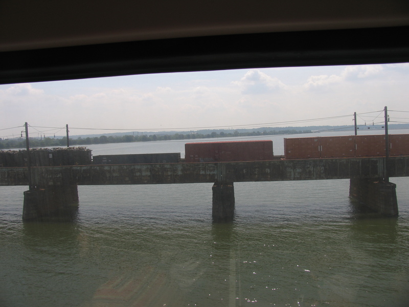 Crossing the Potomac on the Yellow Line.  A train crossing is down river.